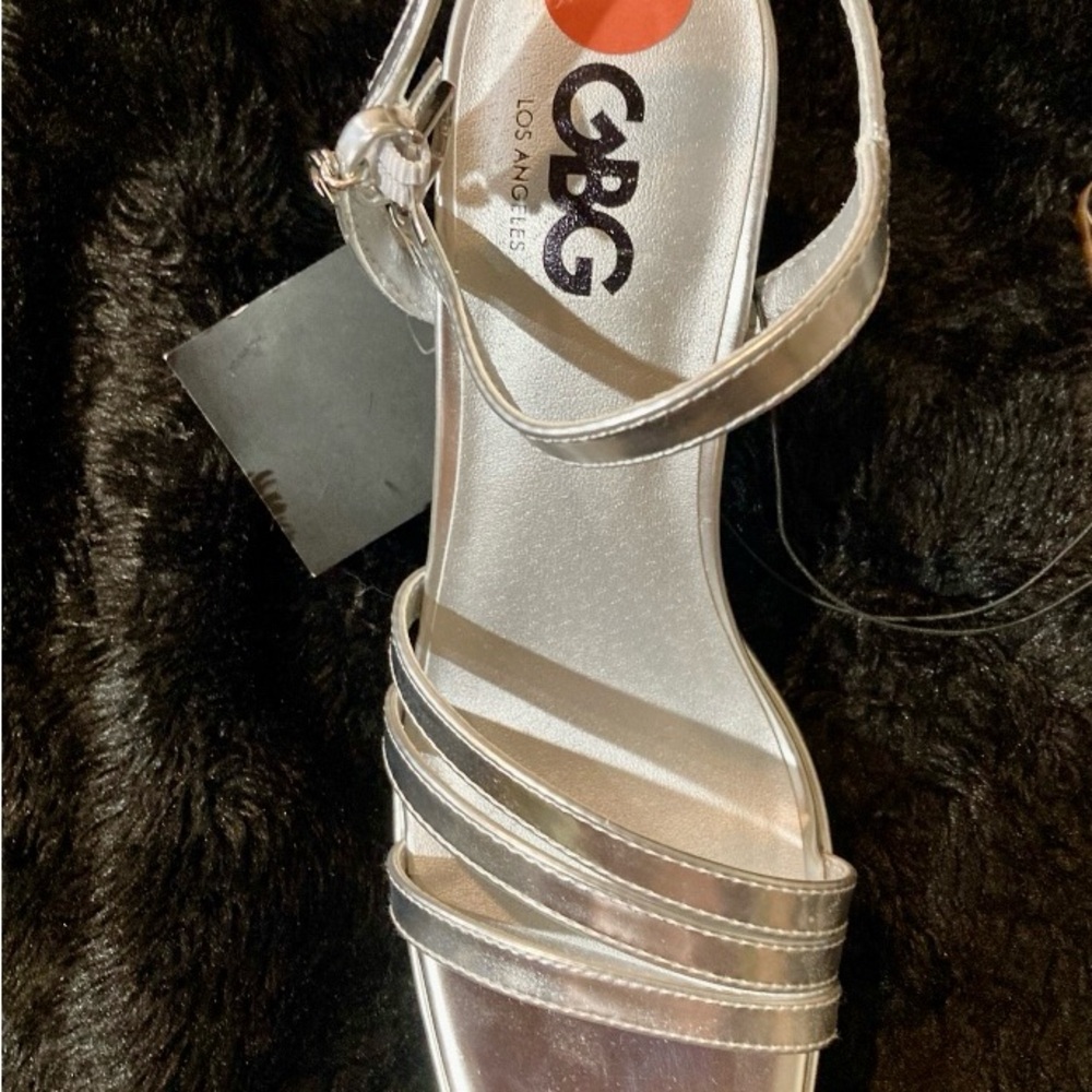 GBG Los Angeles Metallic Silver Strappy Sandals